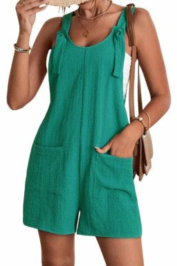 Green Shoulder Strap Pocket Textured Romper