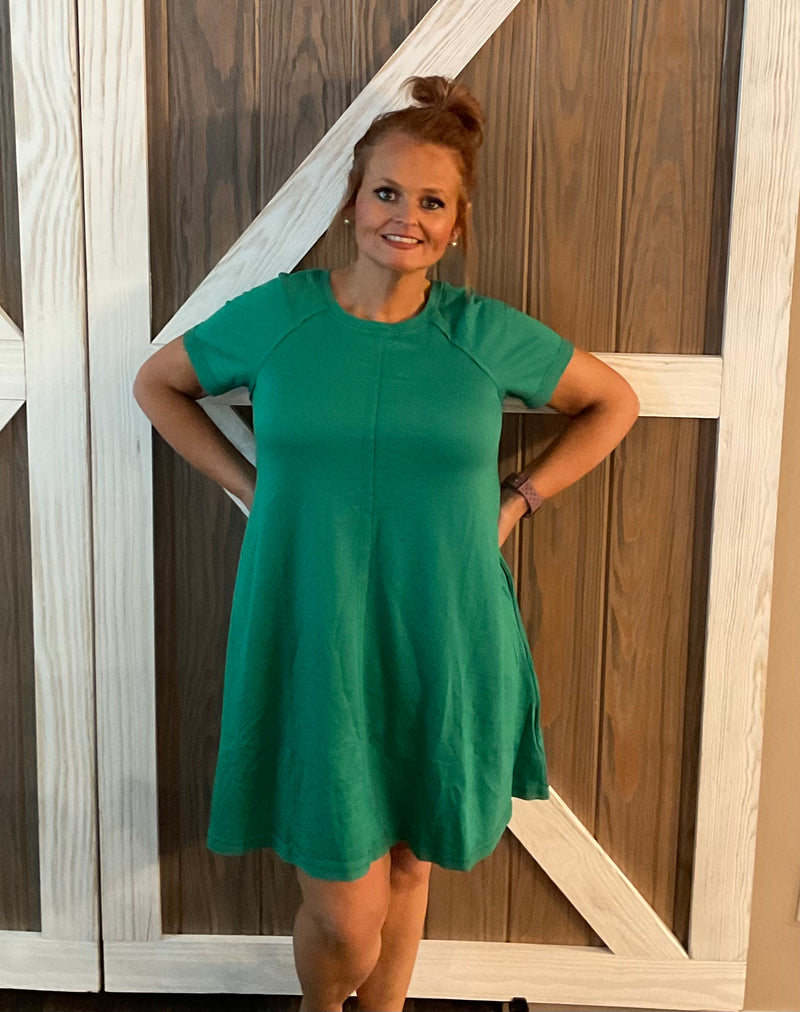 BRIGHT GREEN SOLID T-SHIRT DRESS