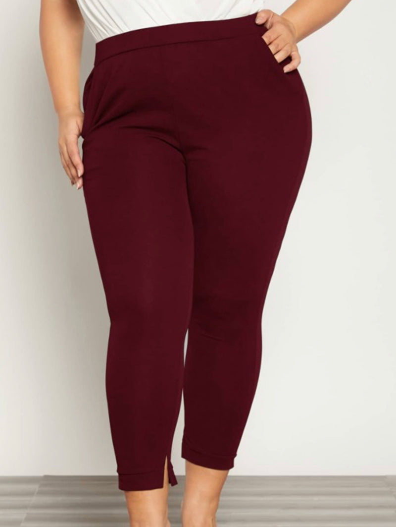 Maroon Solid Split Hem Pants