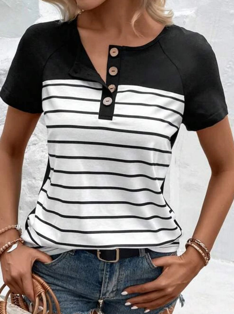 Black Casual Stripped Top