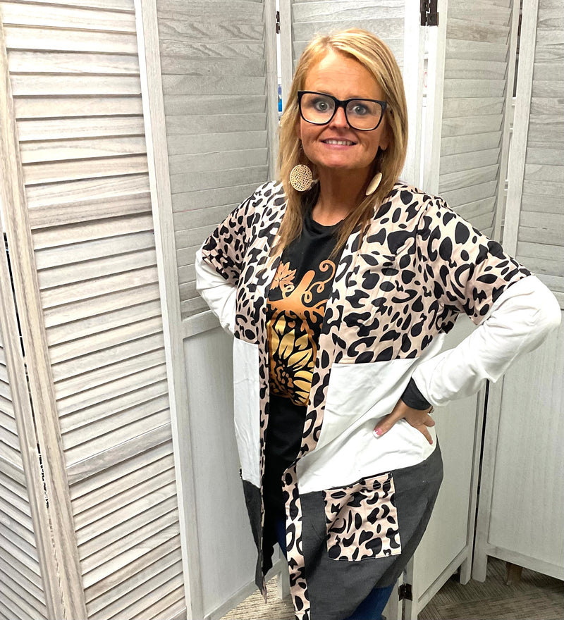 Leopard V Neck Cardigan With Pockets