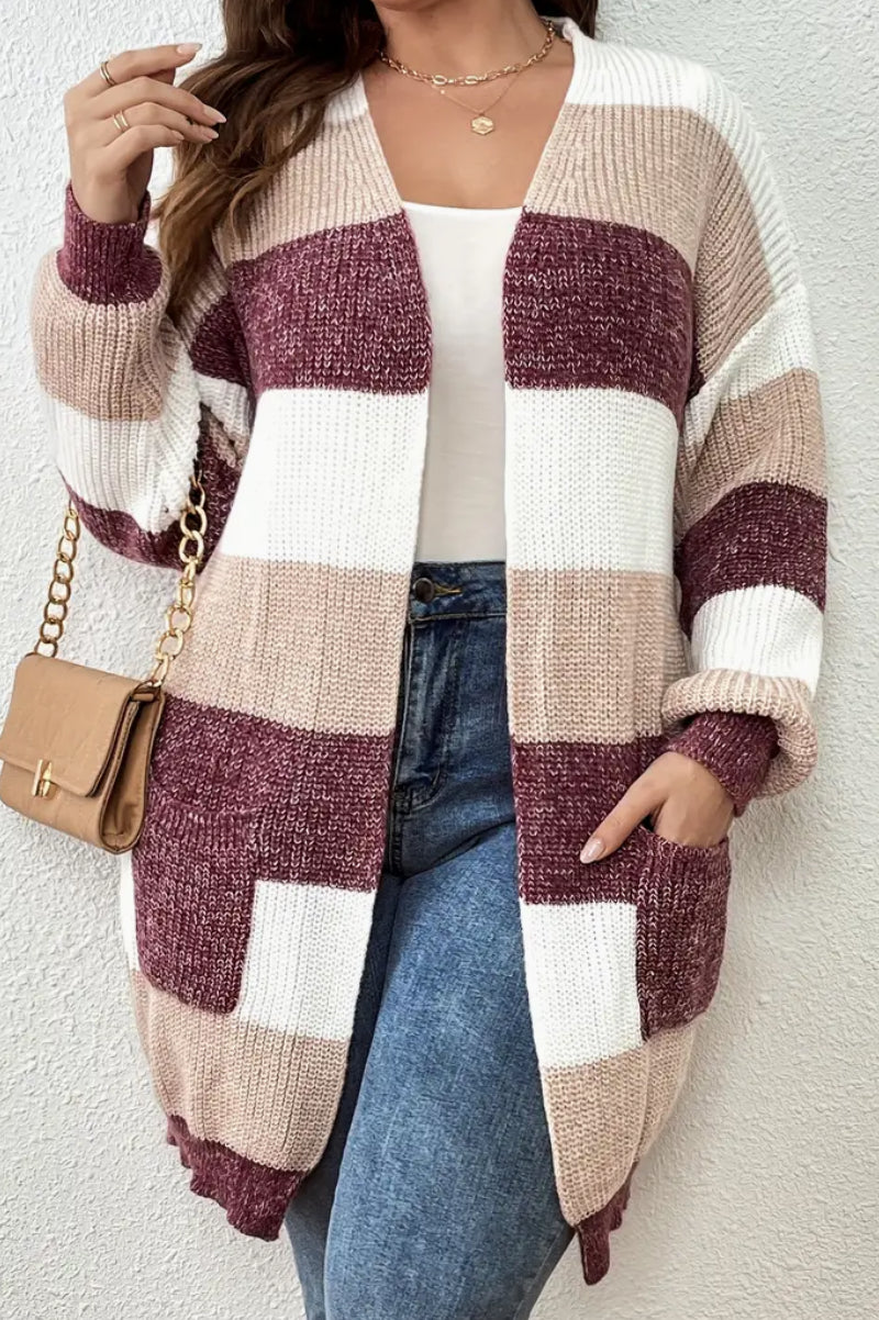 Striped Long Sleeve Cardigan With Pockets