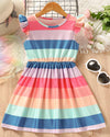 Rainbow Striped Ruffle Trim Dress