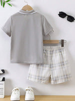 Short Sleeve Polo Shirt And Plaid Shorts Set