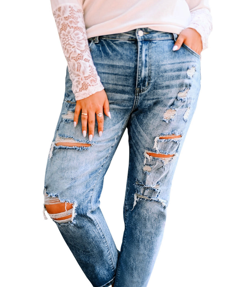 Sky Blue Distressed Slit Vintage Jeans