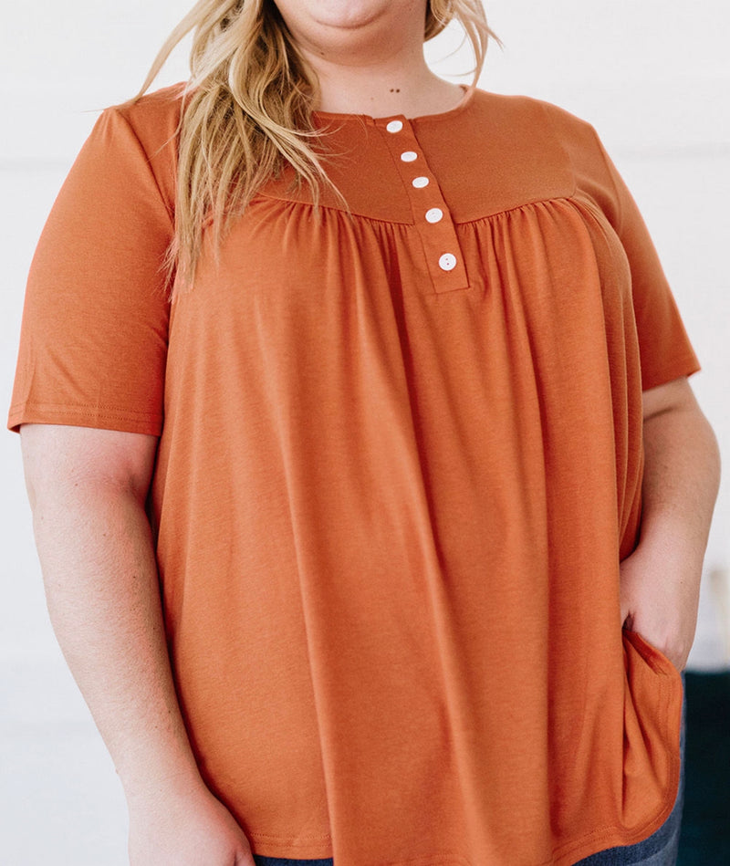 Orange Button Short Sleeve