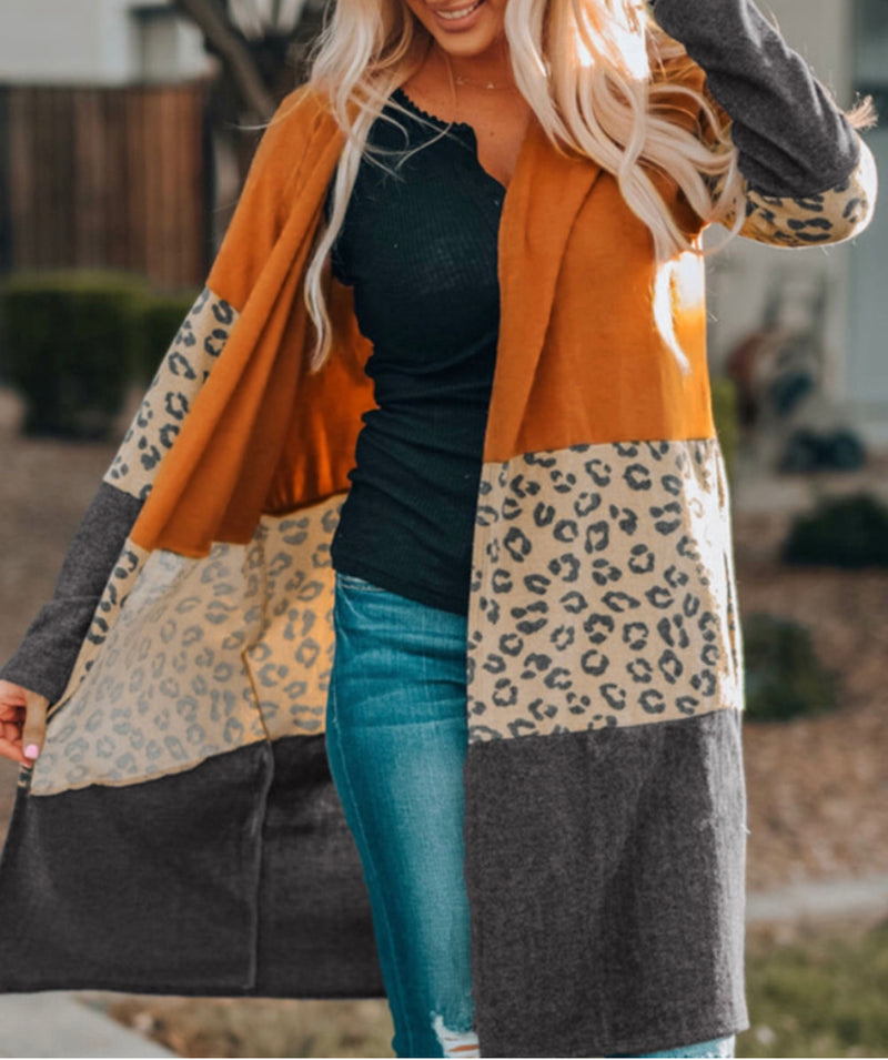 Orange and Leopard Print Cardigan