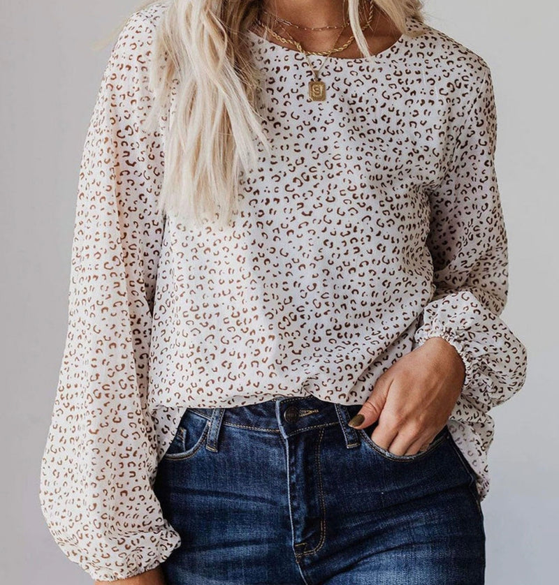 White Leopard long sleeve Blouse